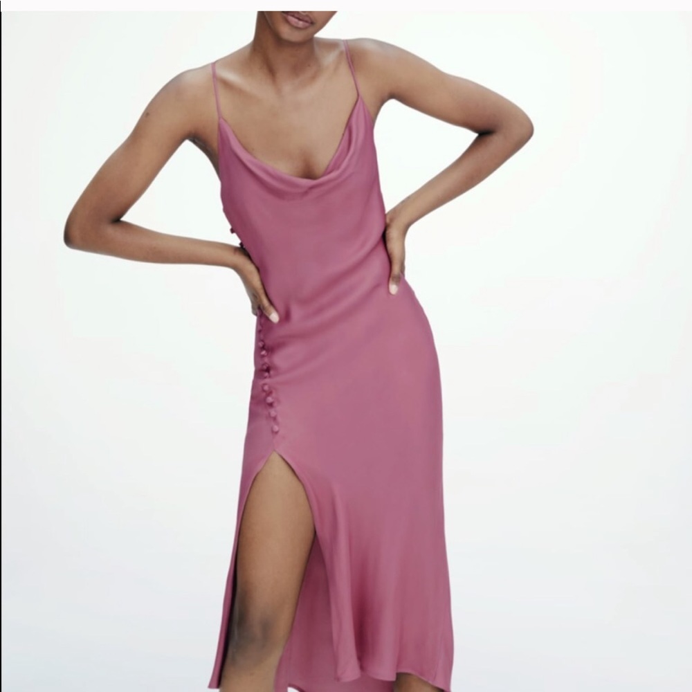 Zara slip dress with a button detailed slit